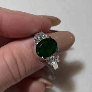 RUSSIAN CHROME DIOPSIDE & WHITE ZIRCON RING